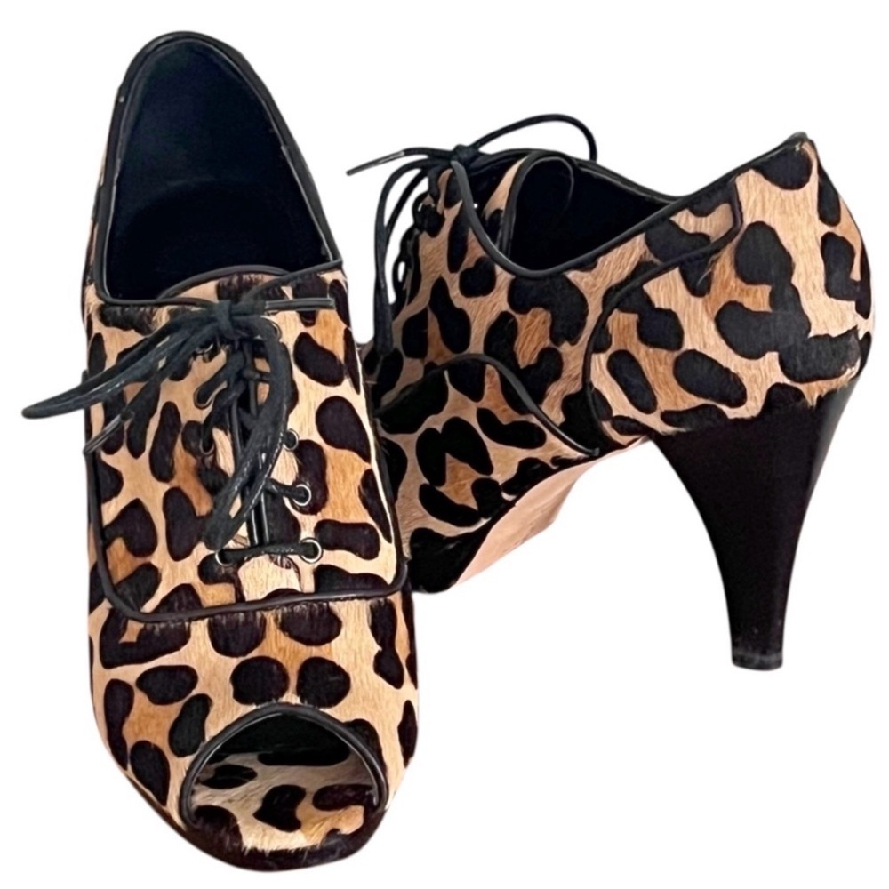 Calf Hair Leopard Print Retro Pinup Peep Toe Lace Pump
